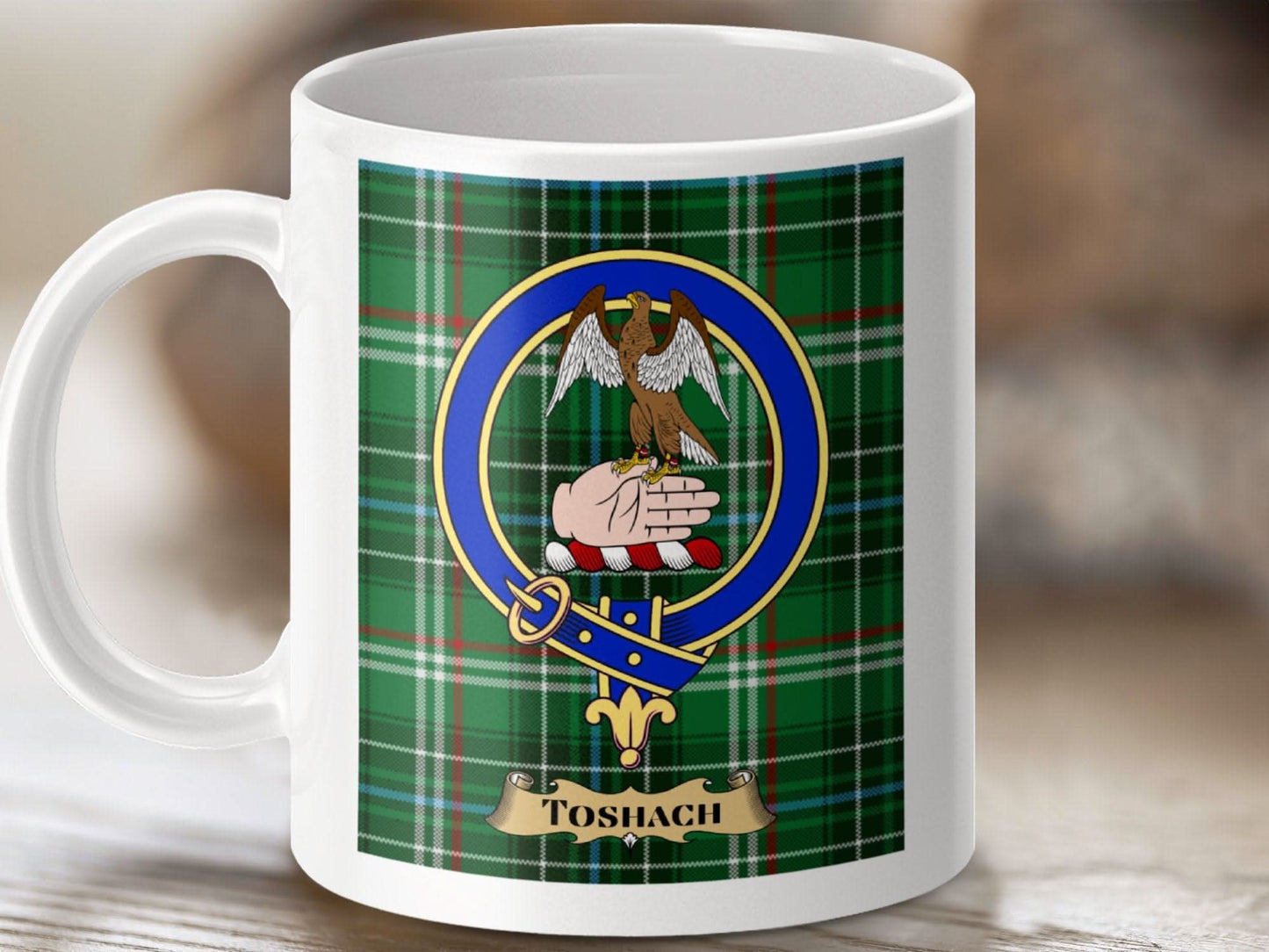 Scottish Clan Crest with Tartan Background Mug product