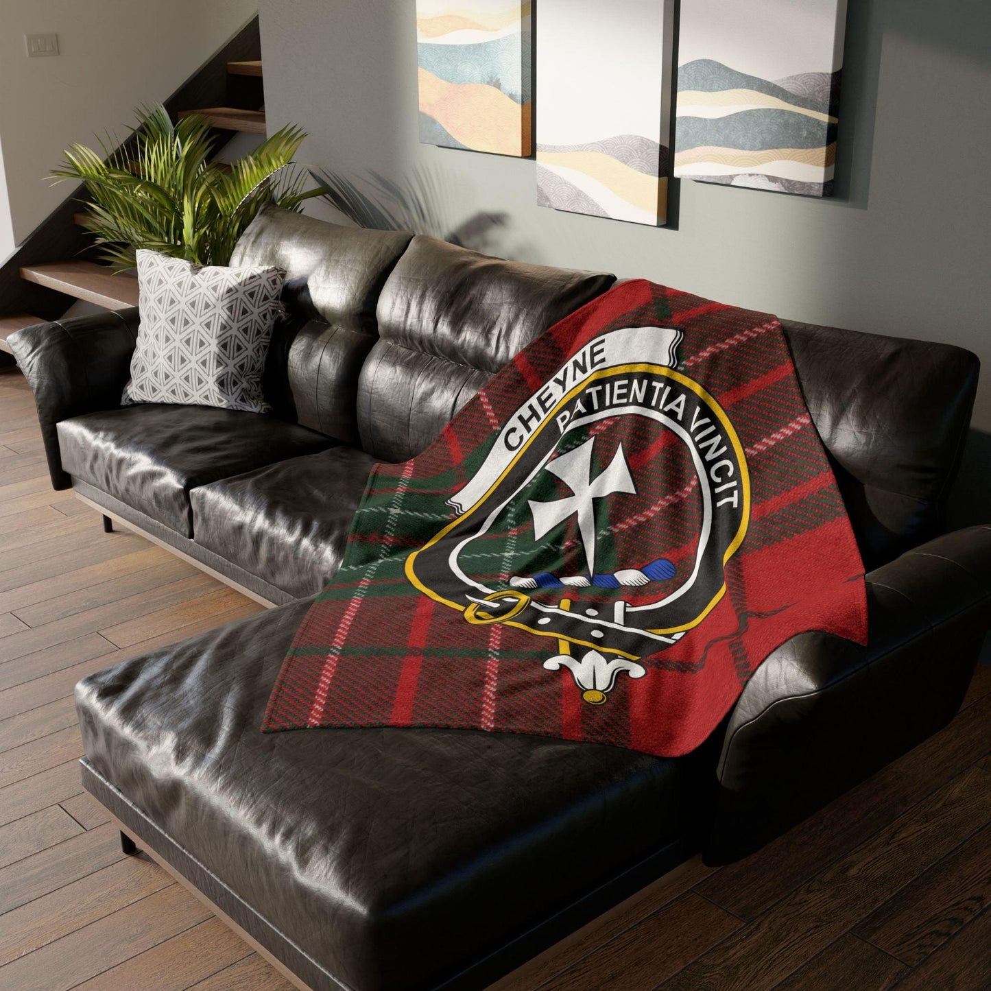 Cheyne Clan Crest Scottish Tartan Blanket - Celtic Ancestry Gifts