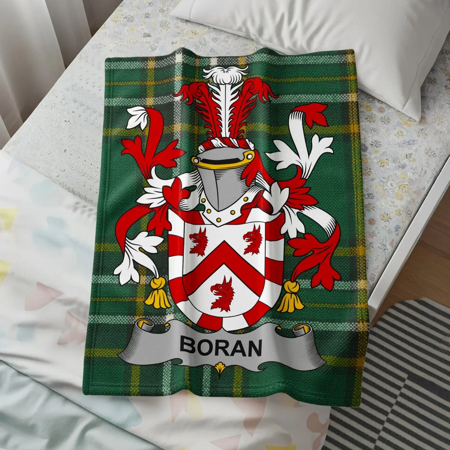 Boran Family Crest Green Tartan Blanket product