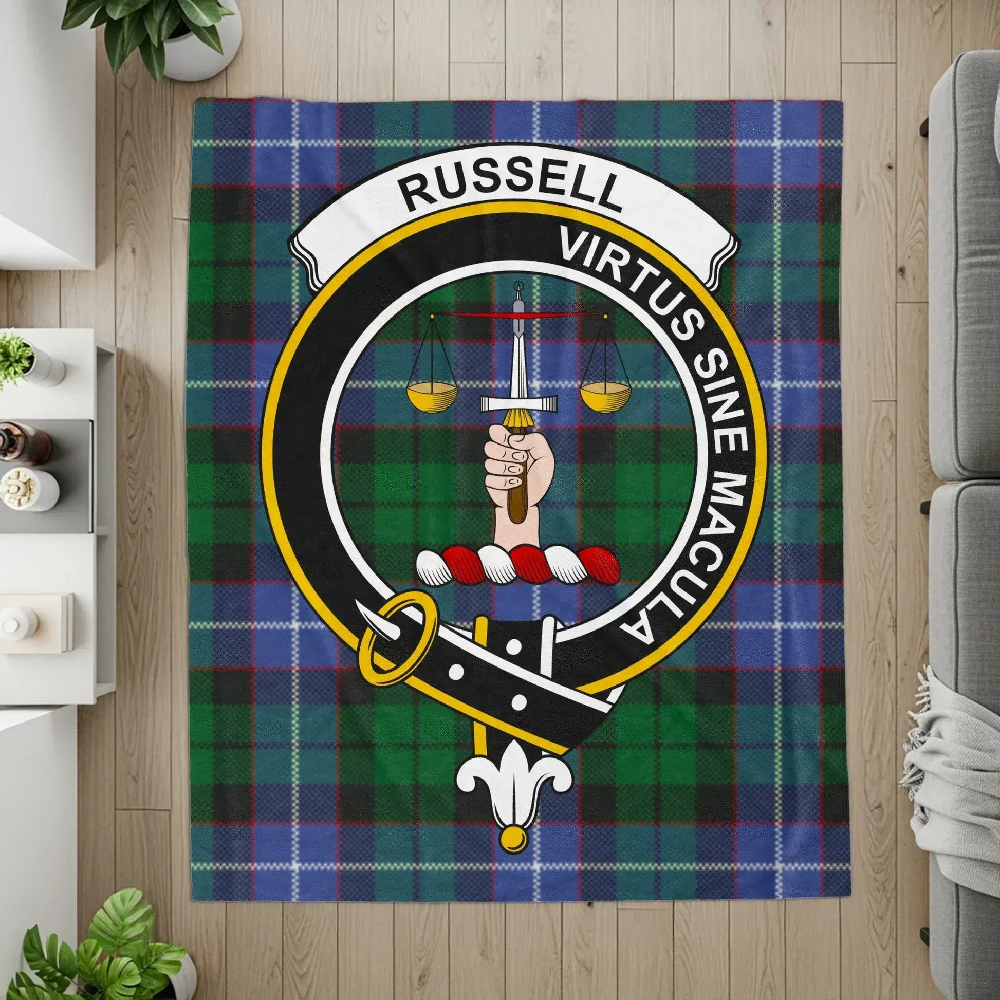 Clan Russell Tartan Emblem Throw Blanket product