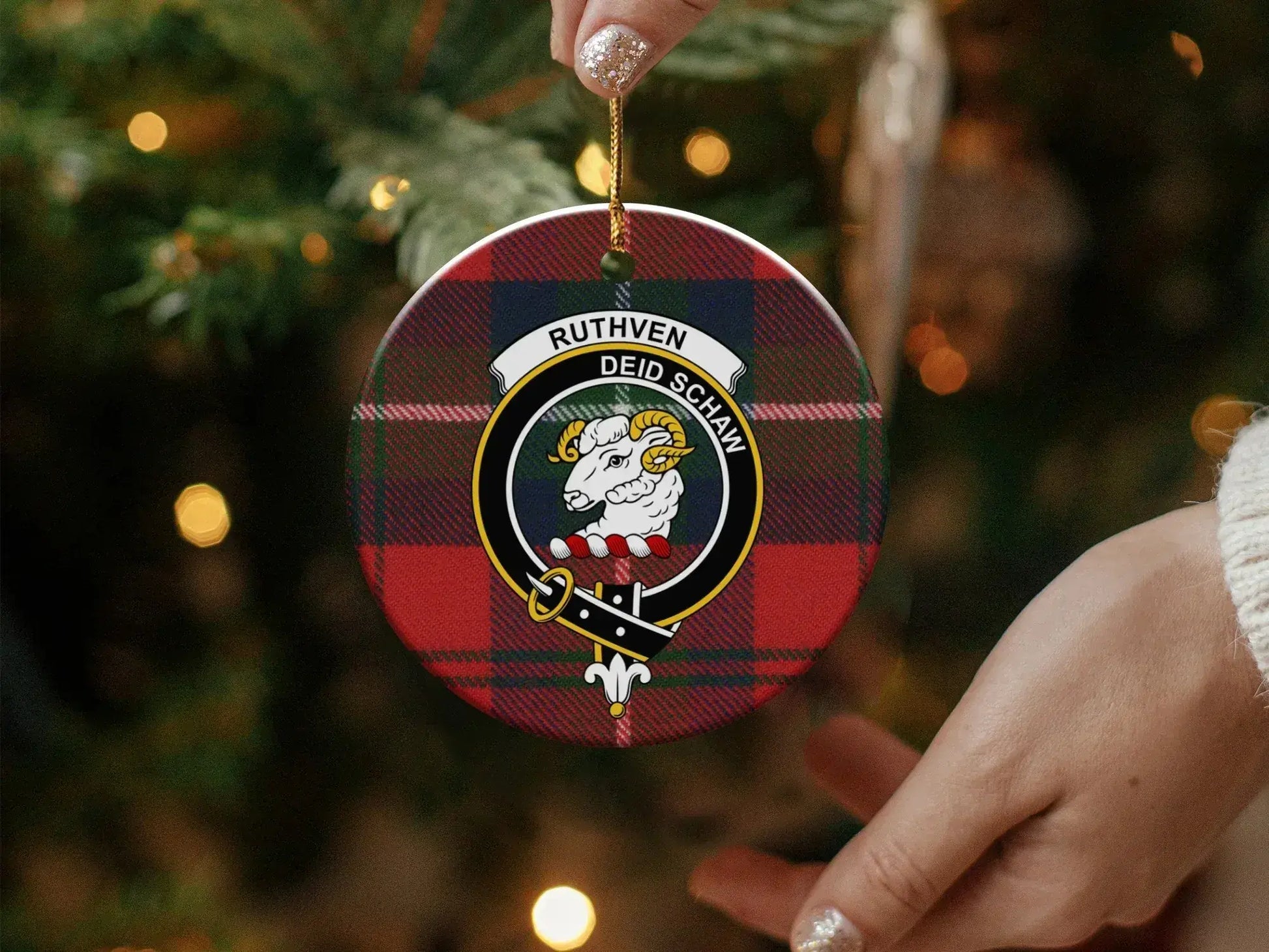 Ruthven Deid Schaw Clan Tartan Christmas ornament