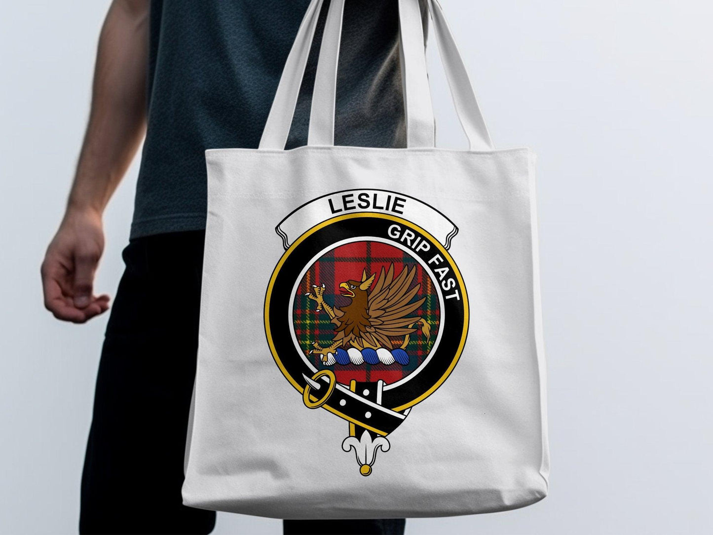 Leslie Scottish Clan Crest Tartan Tote Bags - Celtic Ancestry Gifts