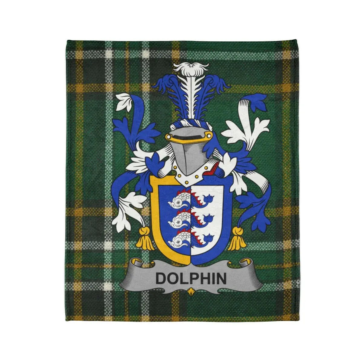 Dolphin Family Crest on Scottish Tartan Blanket product