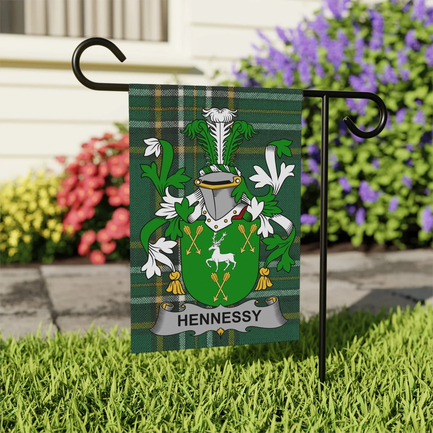 Hennessy Coat of Arms on Green Plaid Flag product