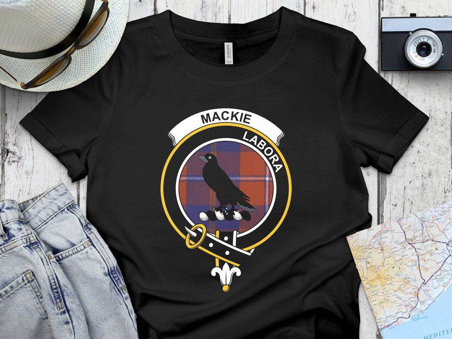 Clan Mackie Labora Motto Emblem Black T-Shirt product type