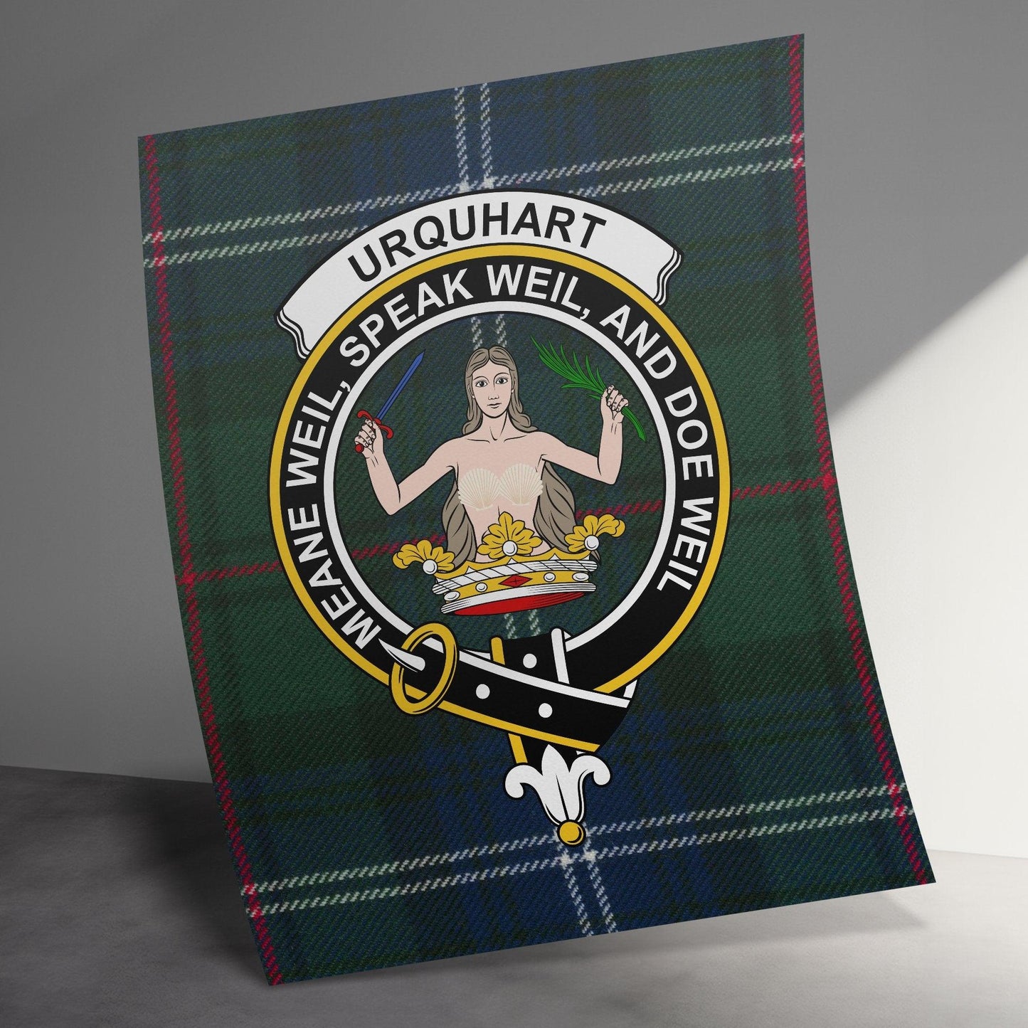 Urquhart Scottish Clan Crest Tartan Poster Canvas Wrap - Celtic Ancestry Gifts