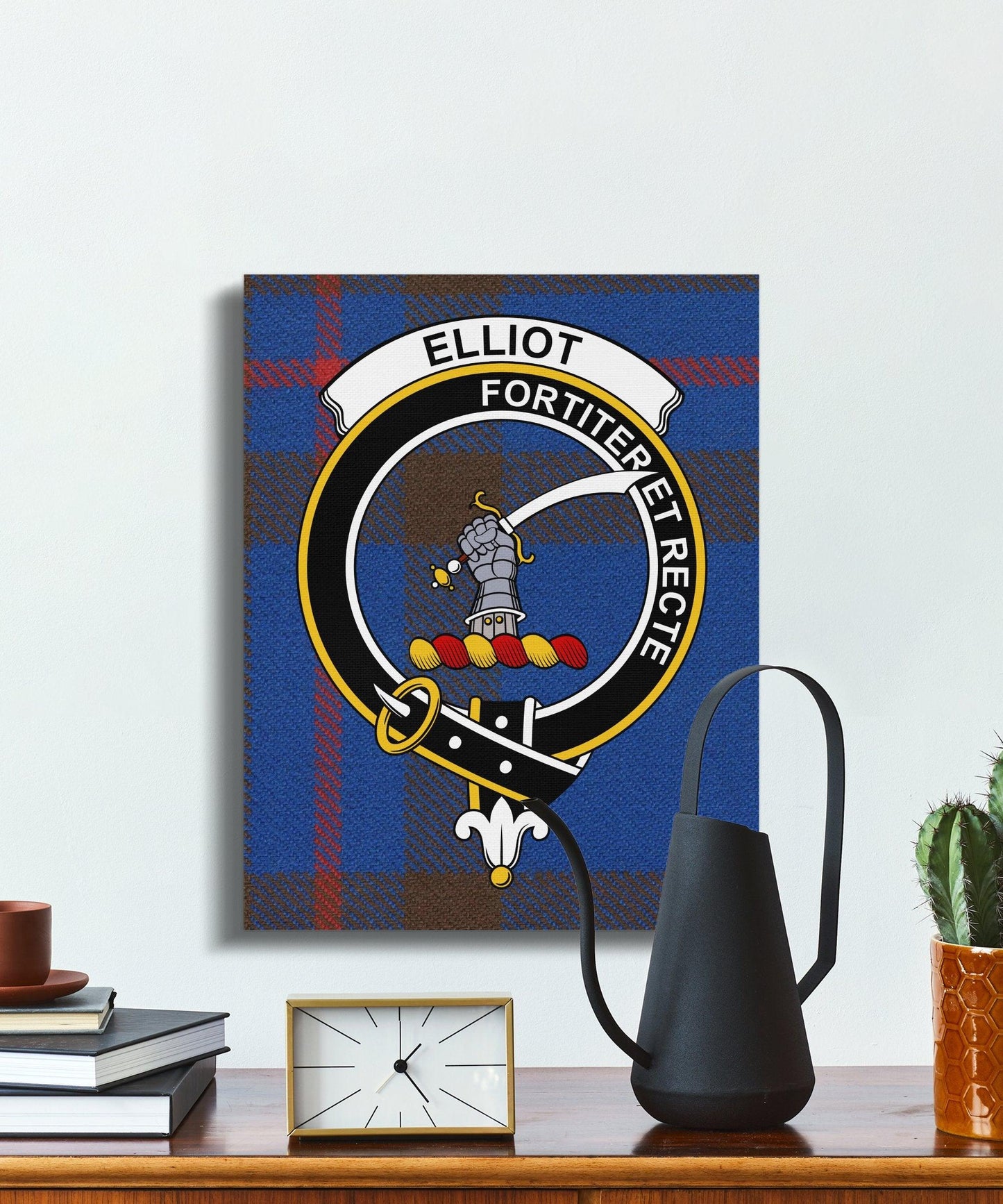 Elliot Scottish Tartan Crest Fortiter Et Recte Canvas - Celtic Ancestry Gifts