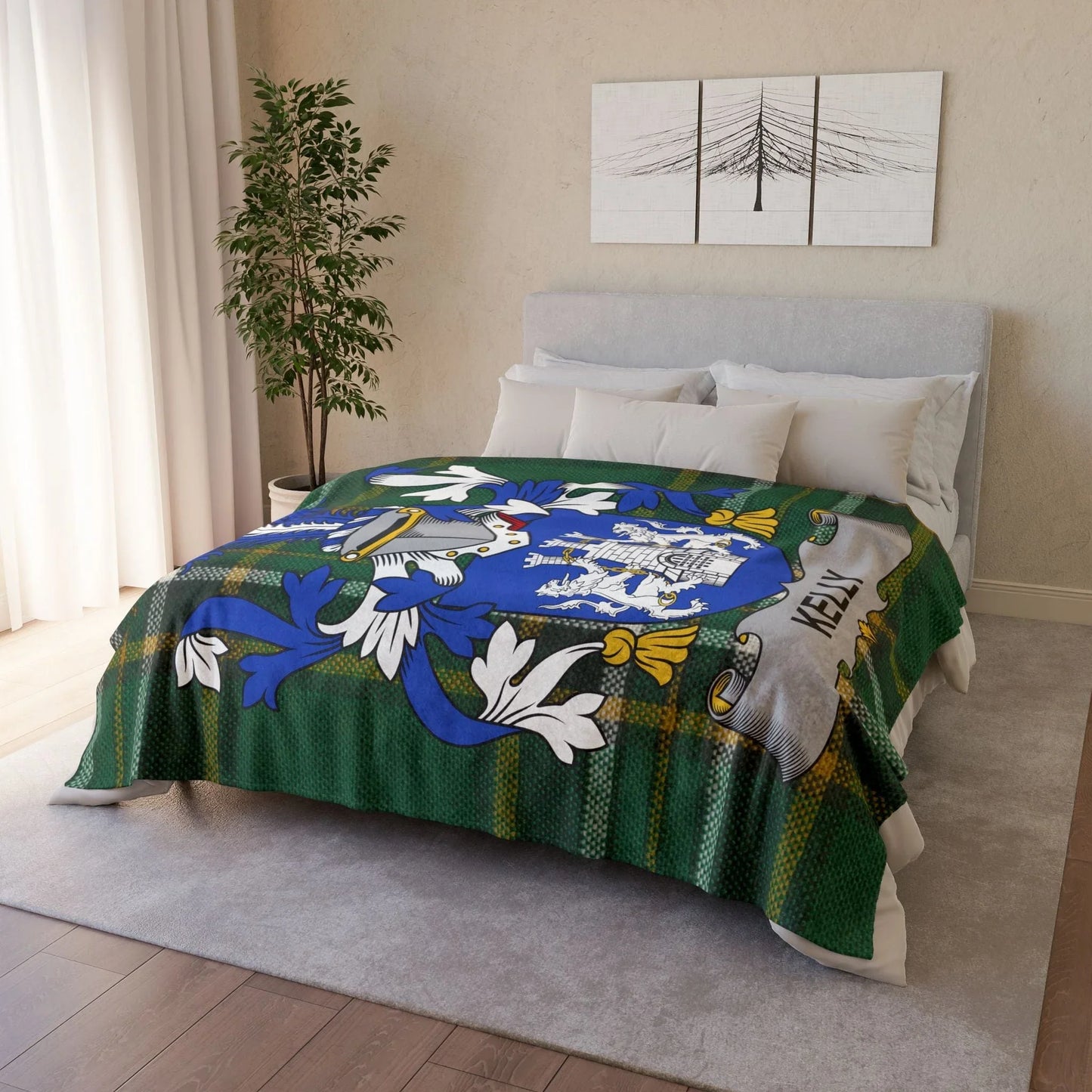 Kelly Surname Irish Coat Of Arms Tartan Blanket