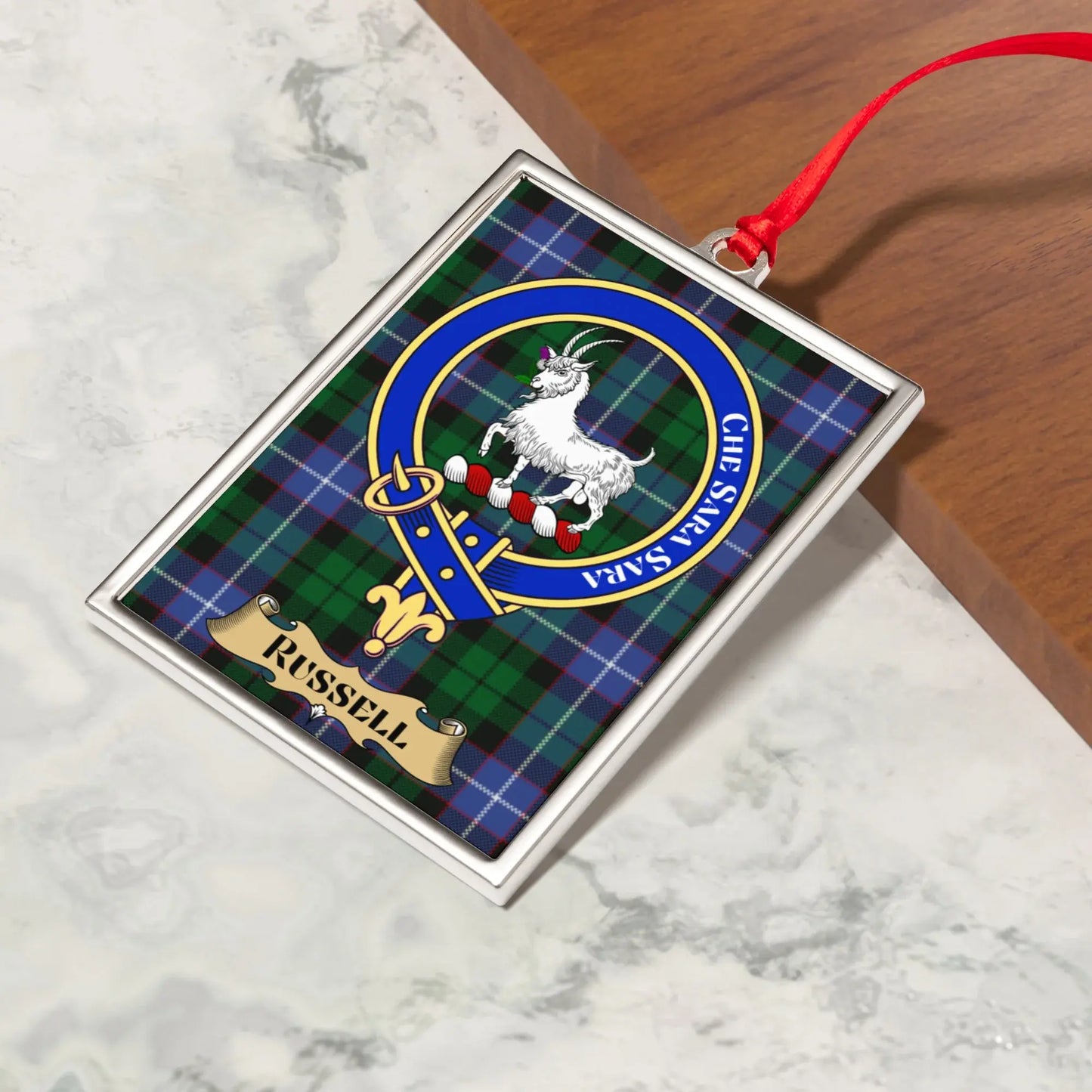 Clan Russell Crest Ancestry Plaid Badge Ornament product