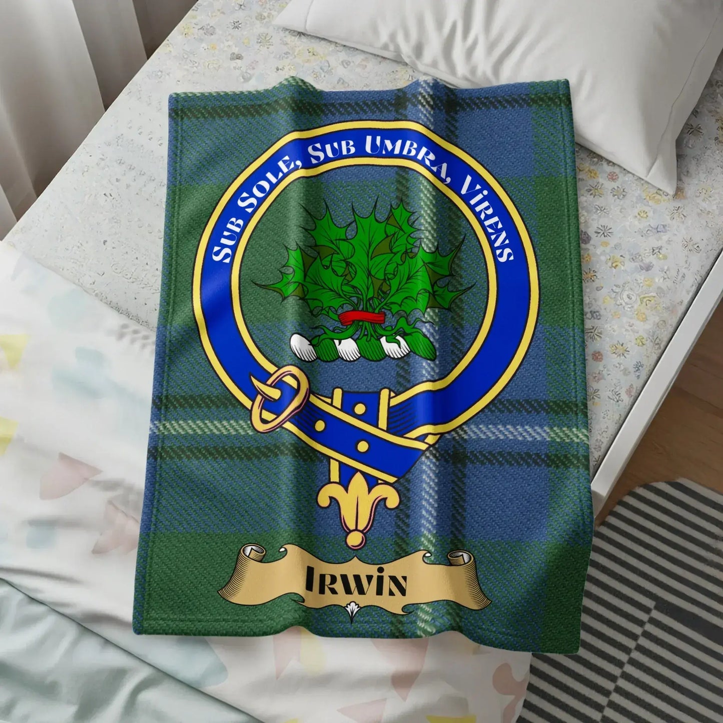Custom Irwin Clan Tartan Shield Crest Blanket product