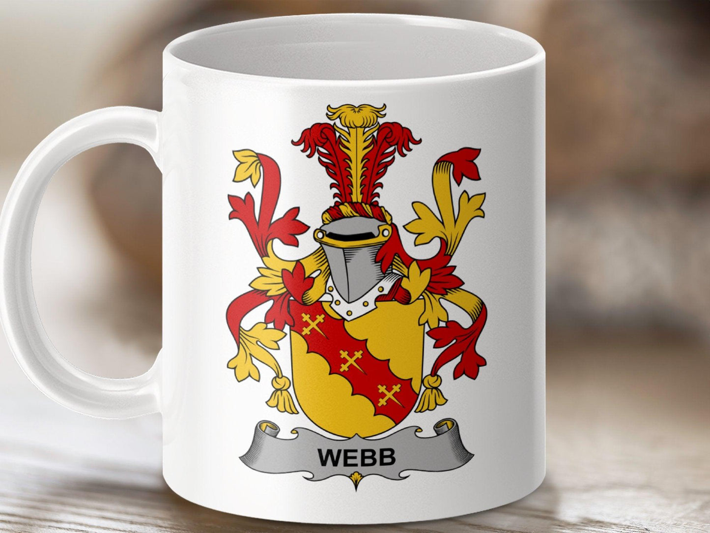 Webb Surname Family Coat of Arms Crest Mug - Celtic Ancestry Gifts