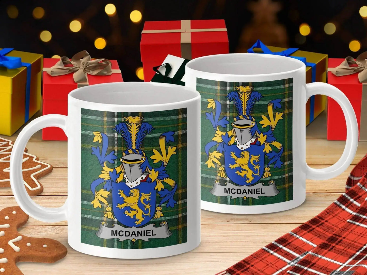 McDaniel Surname Family Crest Irish Tartan Mug - Celtic Ancestry Gifts