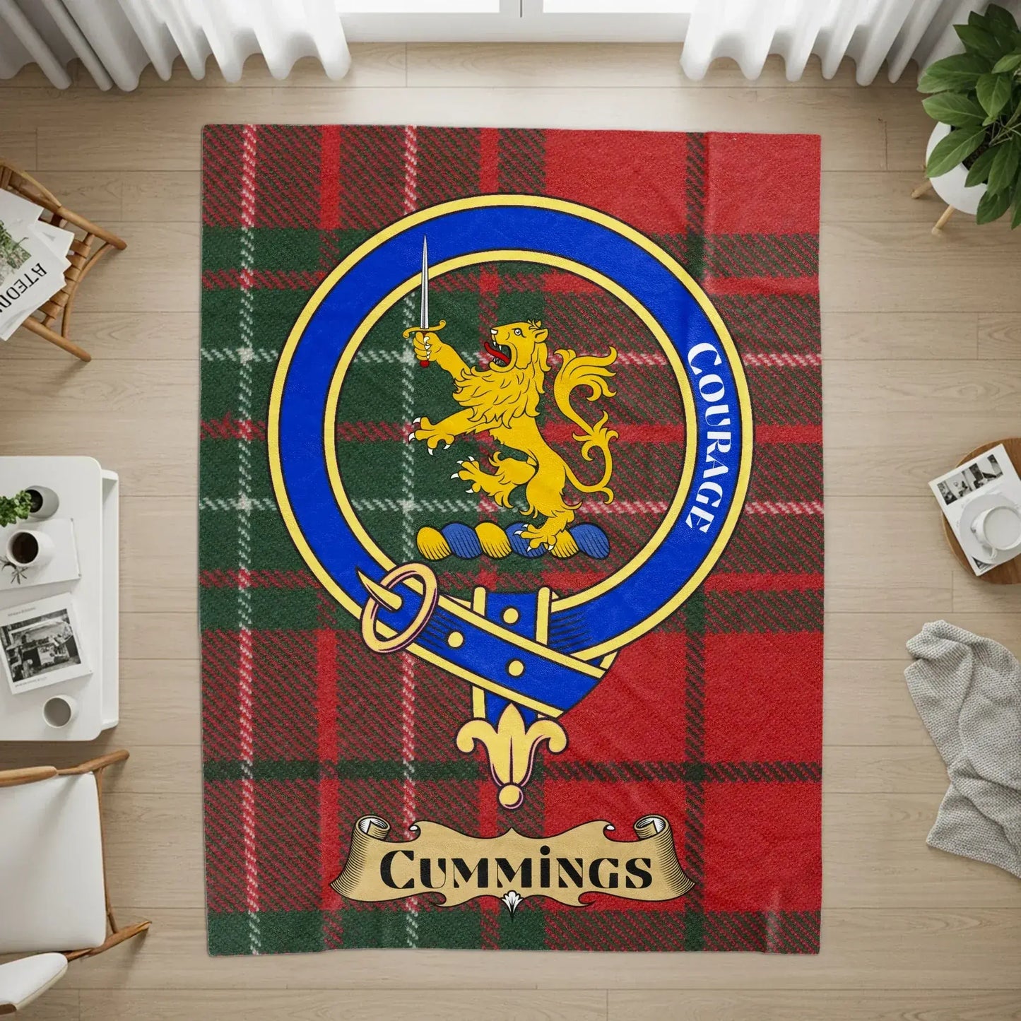 Courage Cummings Family Crest Scottish Tartan Rug