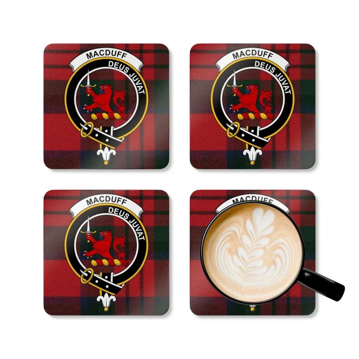 Macduff Family Crest Tartan Plaid Coaster Set product type