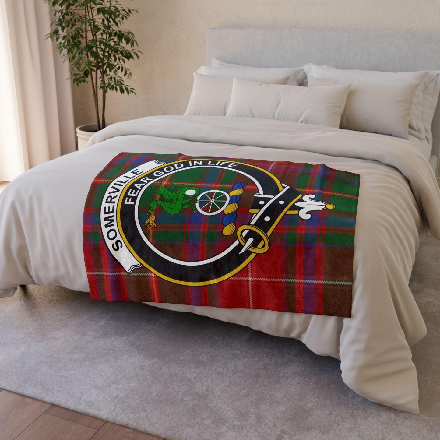 Sommerville Clan Tartan Blanket – Scottish Crest Throw - Celtic Ancestry Gifts