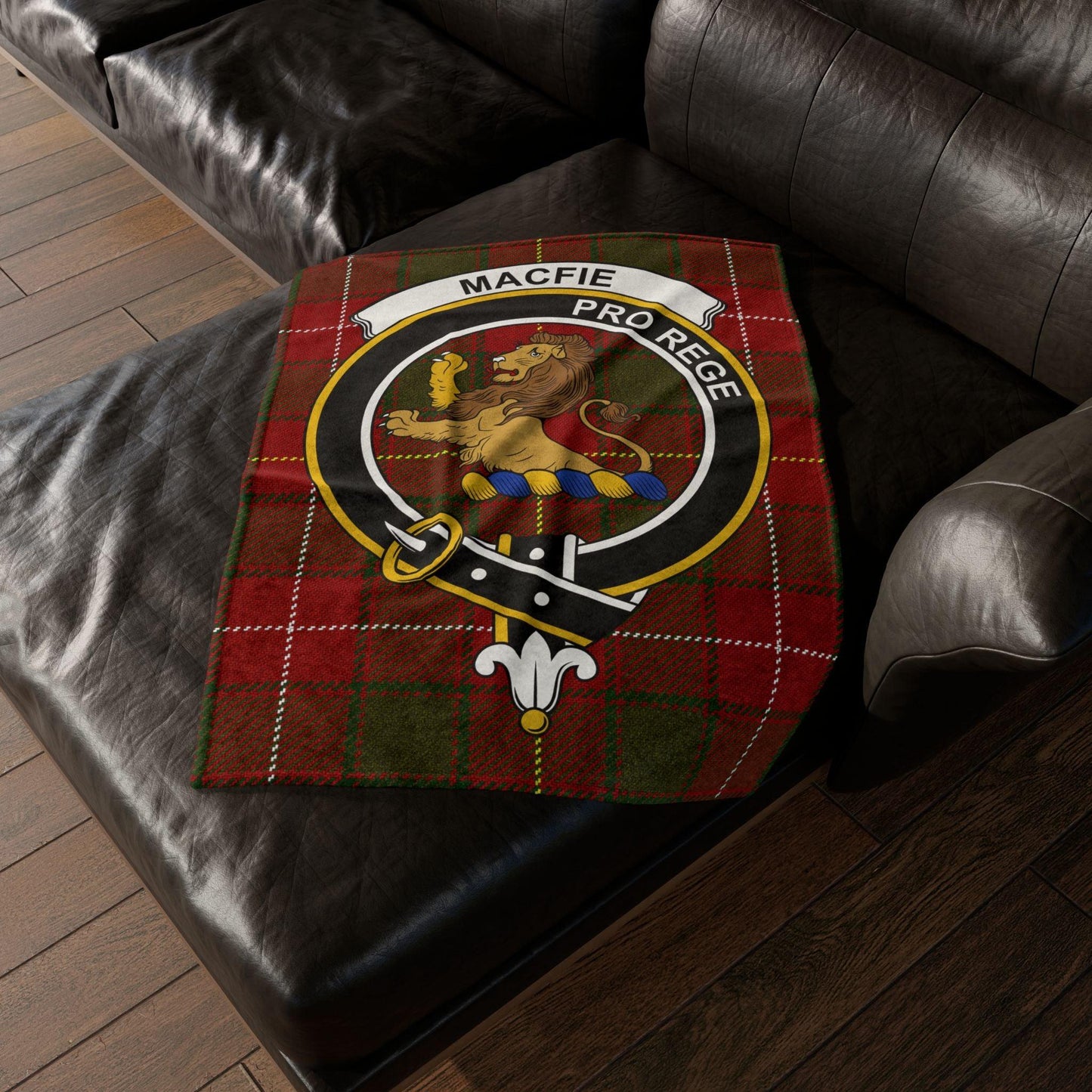 MacFie Clan Tartan Blanket – Scottish Crest Throw, Soft & Cozy