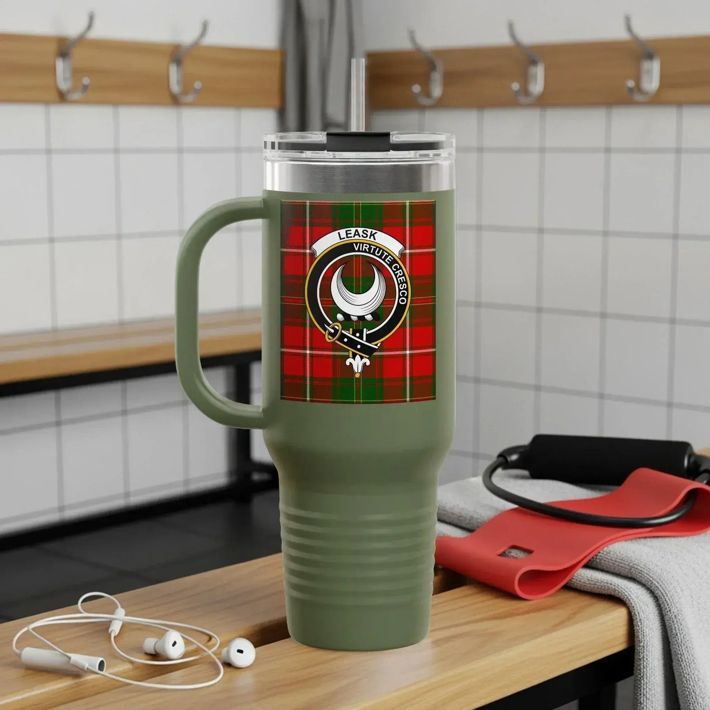 Leask Virtue Red Plaid Print Mug product