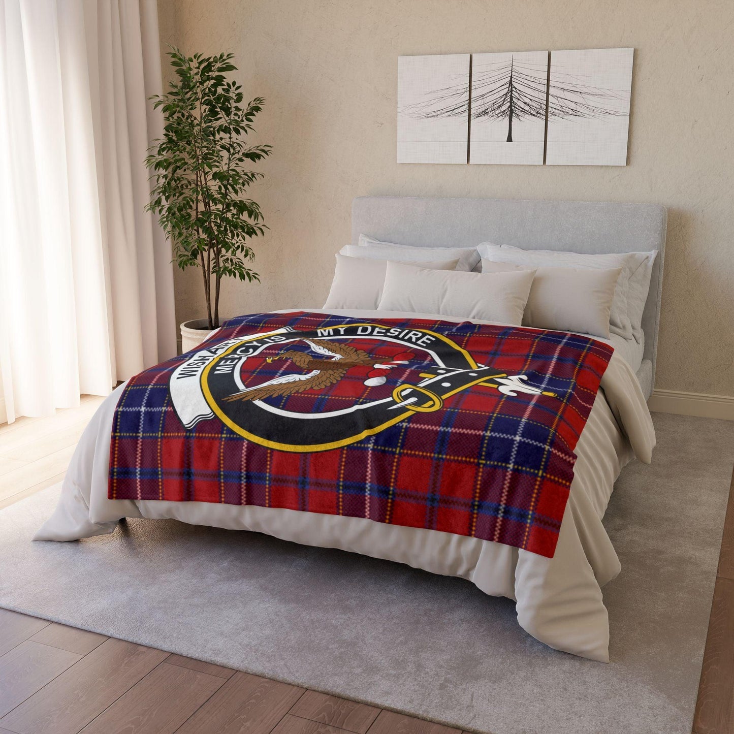 Wishart Clan Tartan Blanket – Scottish Crest Throw - Celtic Ancestry Gifts