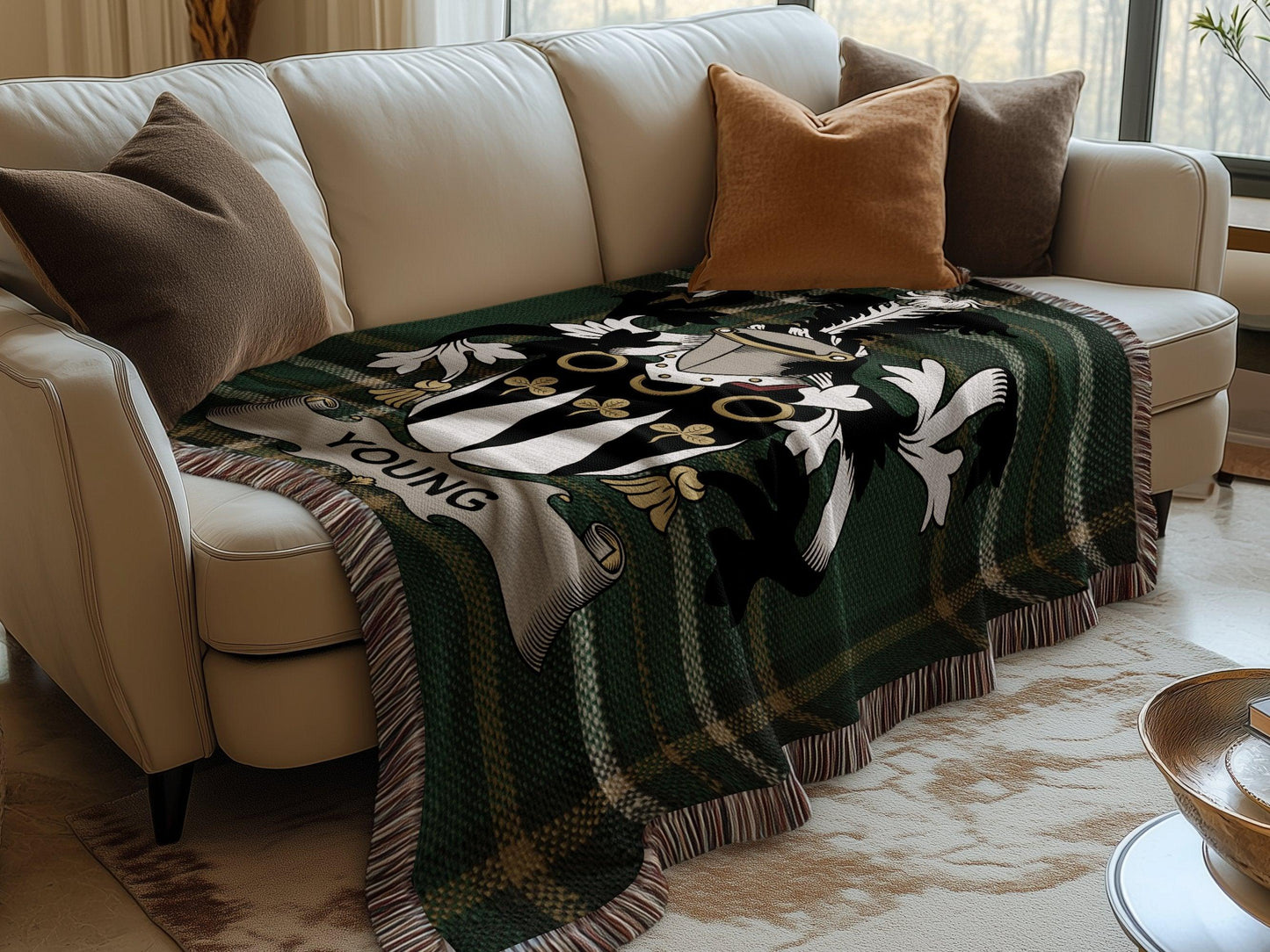 Young Surname Irish Coat Of Arms Woven Blanket - Celtic Ancestry Gifts