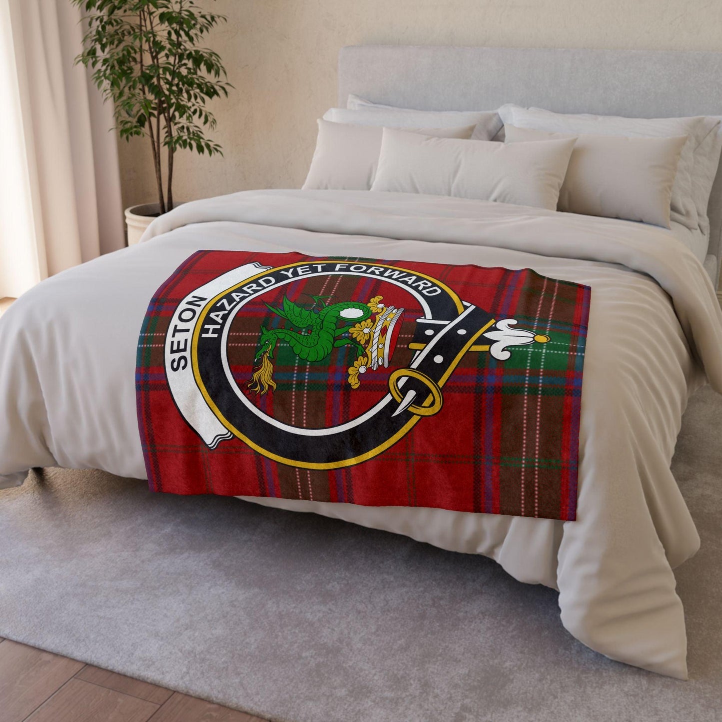 Seton Clan Tartan Blanket – Scottish Crest Throw