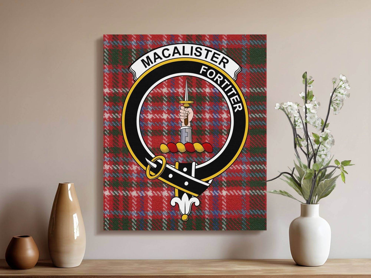 MacAlister Scottish Tartan Crest Canvas - Celtic Ancestry Gifts