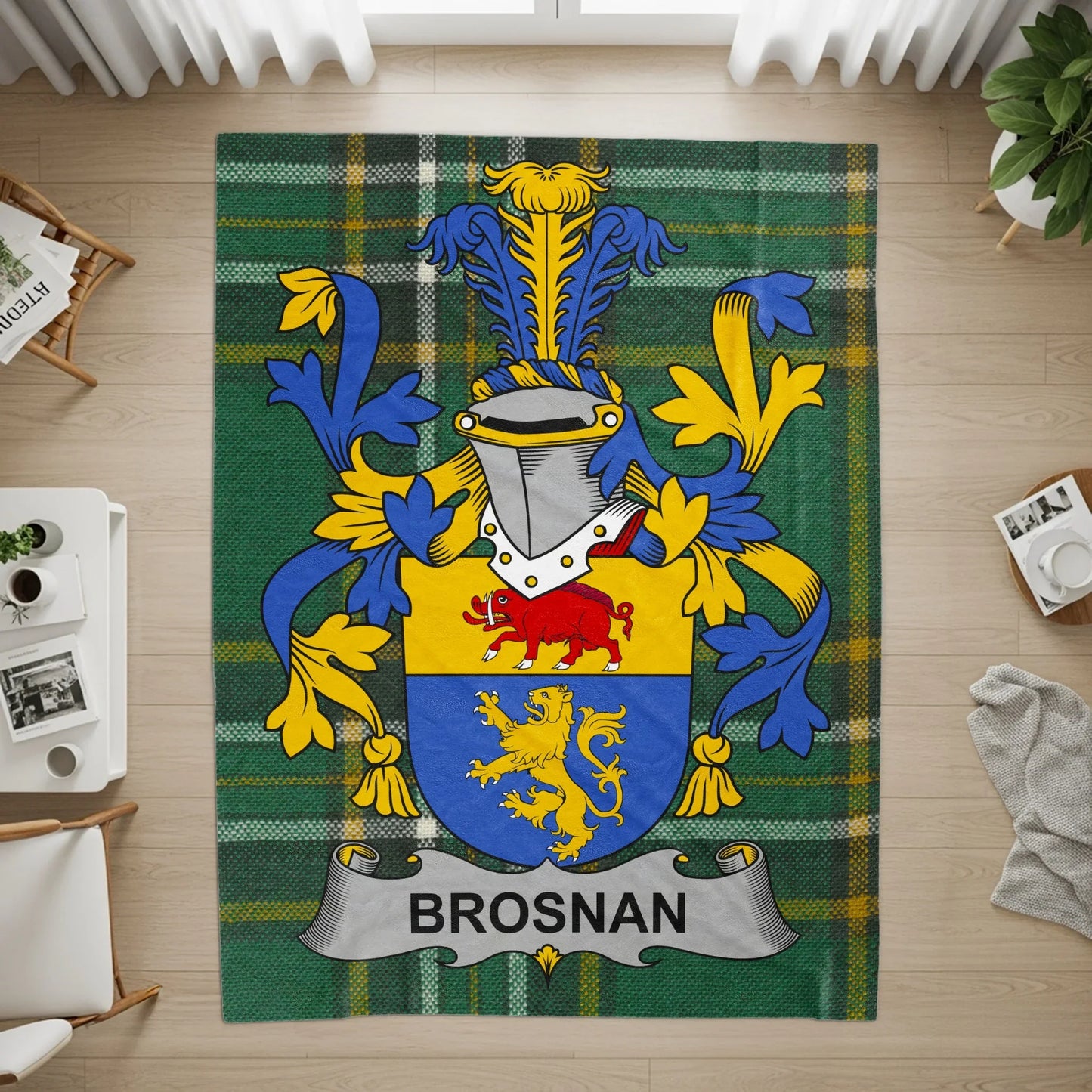 Brosnan Family Crest Display Tartan Shield Rug product