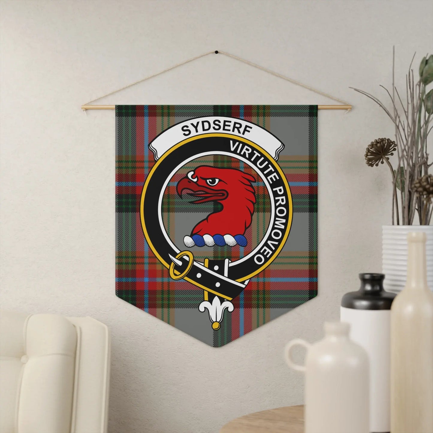 Family Crest with Eagle Emblem on Tartan Background product type
