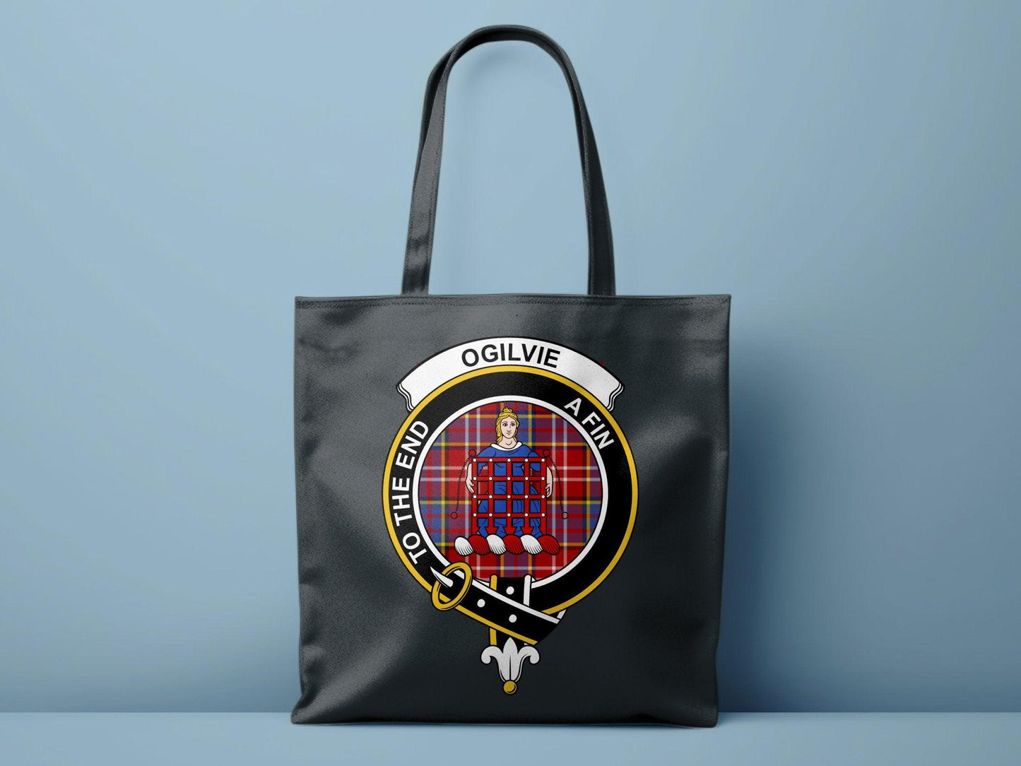 Ogilvie Scottish Clan Crest Tartan Tote Bags - Celtic Ancestry Gifts