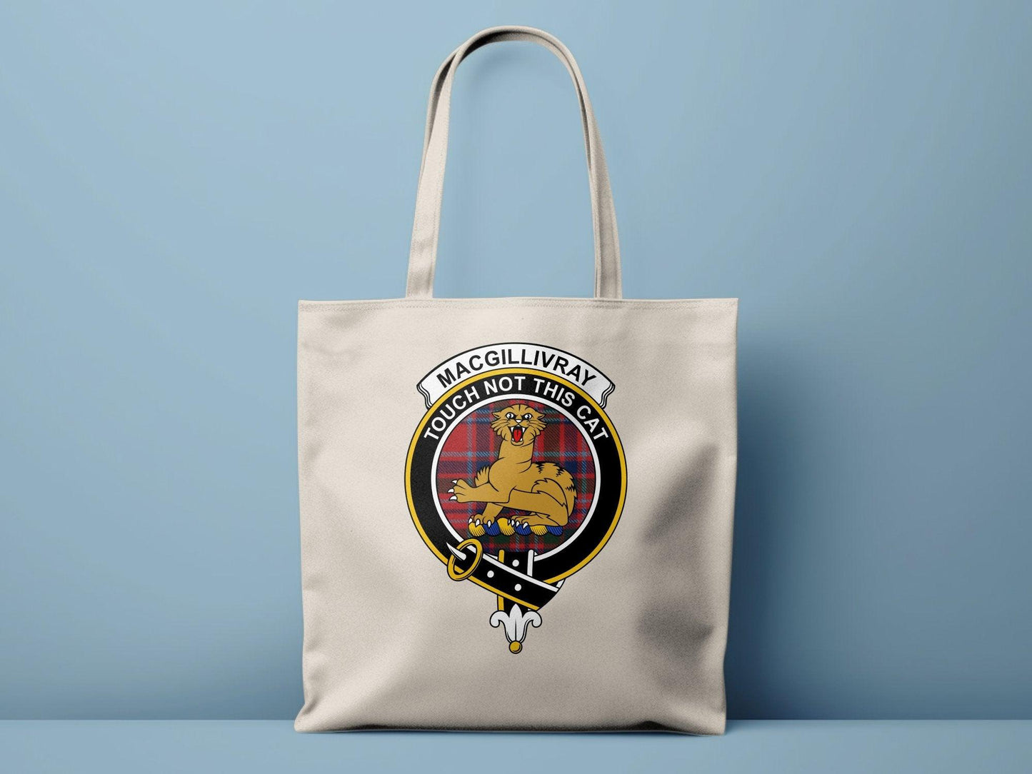 MacGillivray Touch Not This Cat Crest Tartan Tote Bags - Celtic Ancestry Gifts