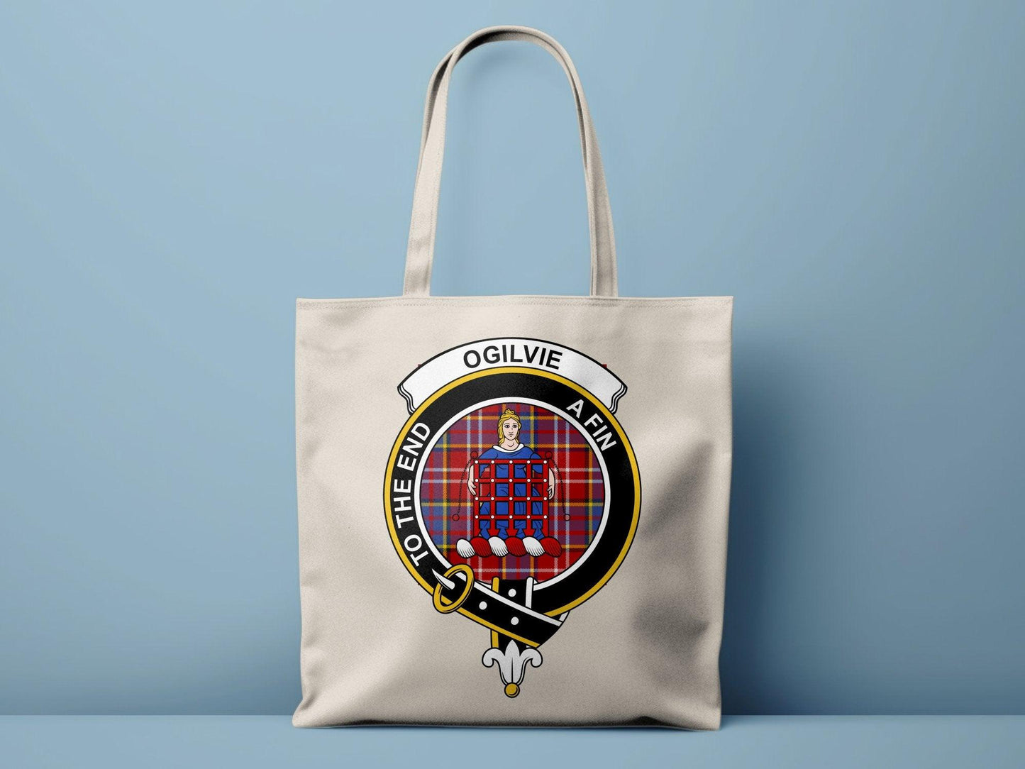 Ogilvie Scottish Clan Crest Tartan Tote Bags - Celtic Ancestry Gifts