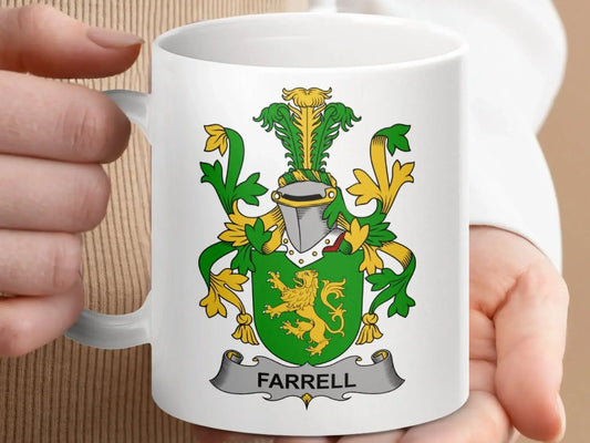 Farrell Surname Irish Family Crest Mug - Celtic Ancestry Gifts
