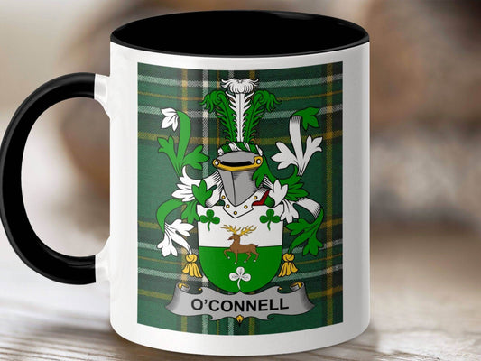 O'Connell Surname Family Crest Irish Tartan Mug - Celtic Ancestry Gifts