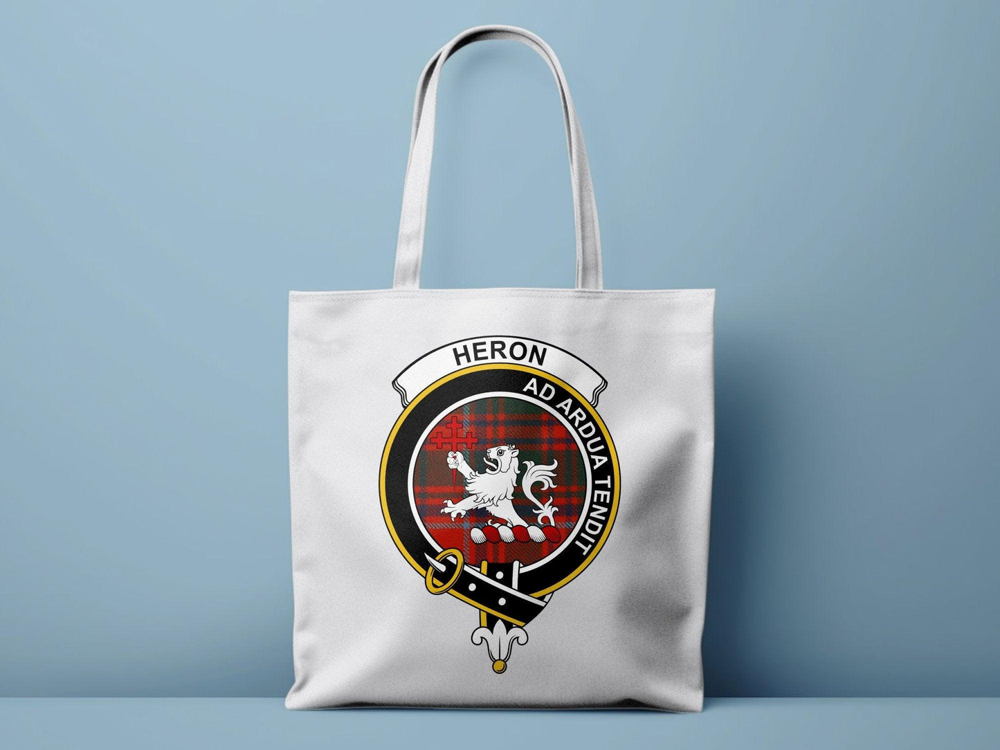 Heron Scottish Clan Crest Tartan Tote Bags - Celtic Ancestry Gifts