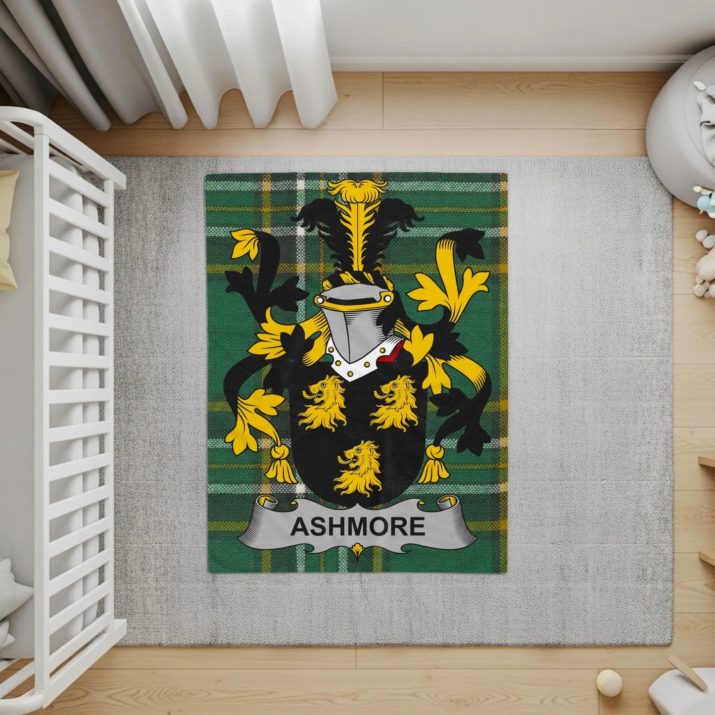 Personalized Family Crest Green Background Rug product