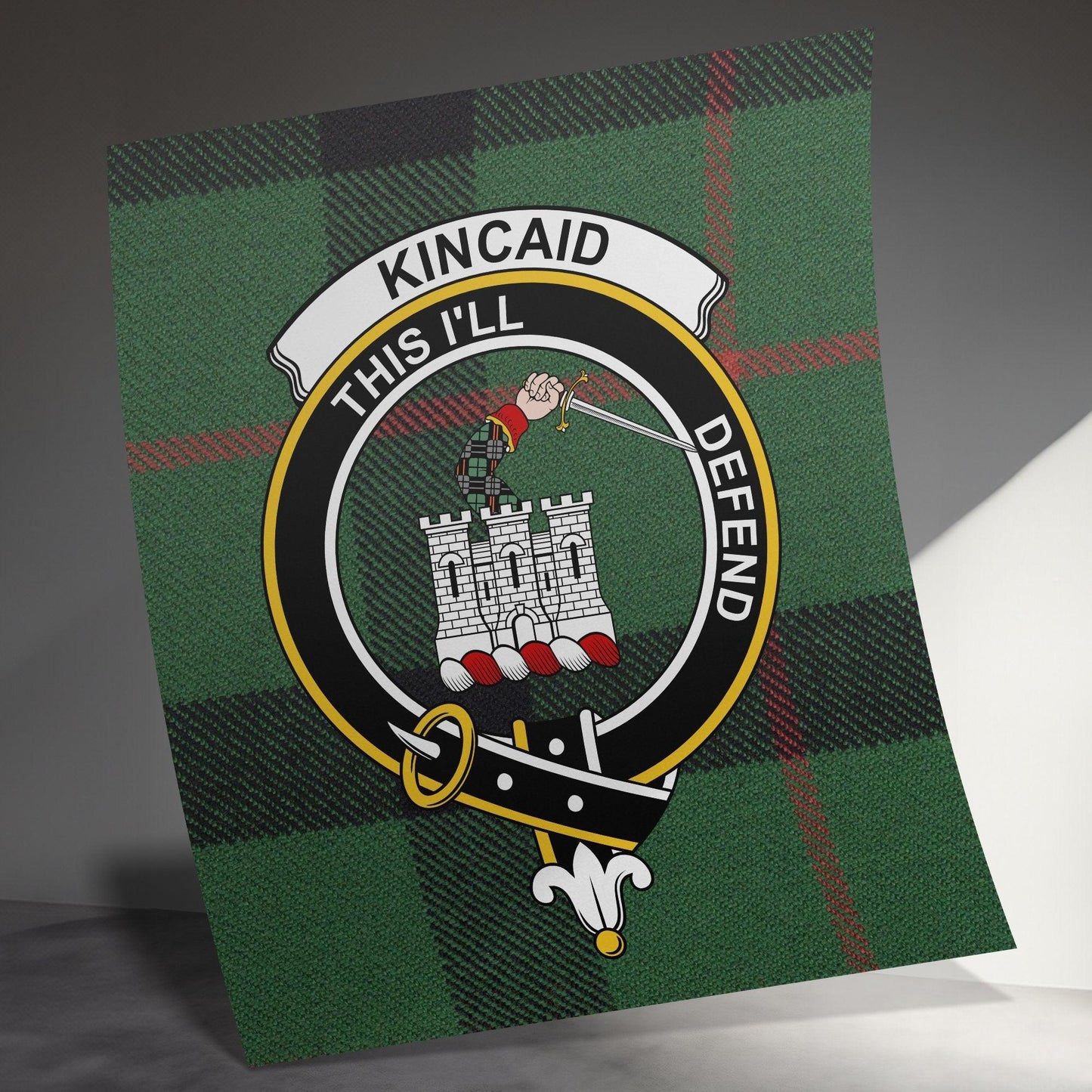 Kincaid Clan Tartan Poster - Scottish Heritage Family Crest Wall Art, This I'll Defend Motto Decor