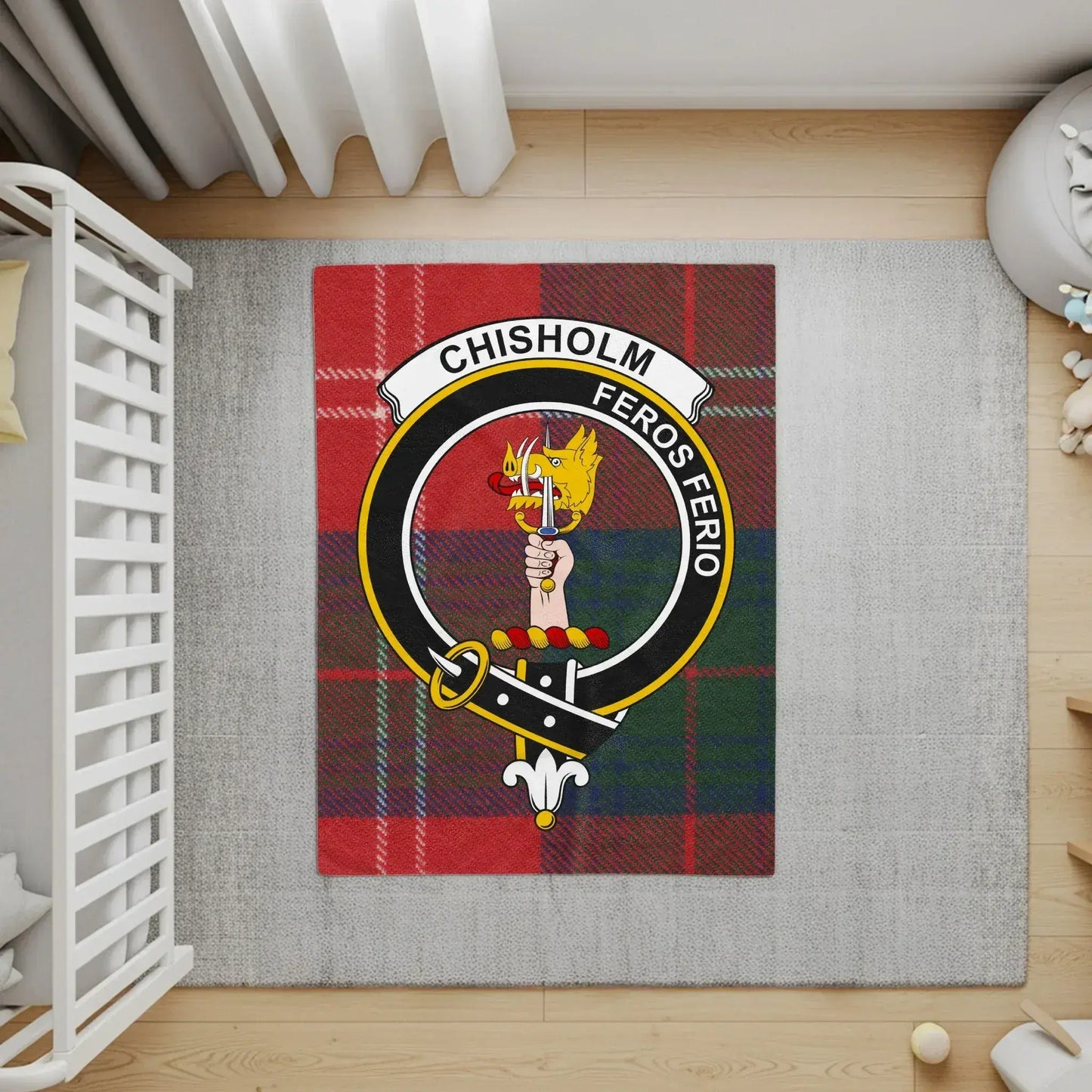Chisholm Feros Ferio Clan Crest Tartan Rug product