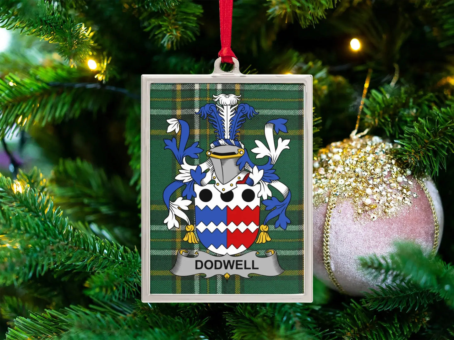 Dodwell Family Crest Plaid Christmas Ornament product type