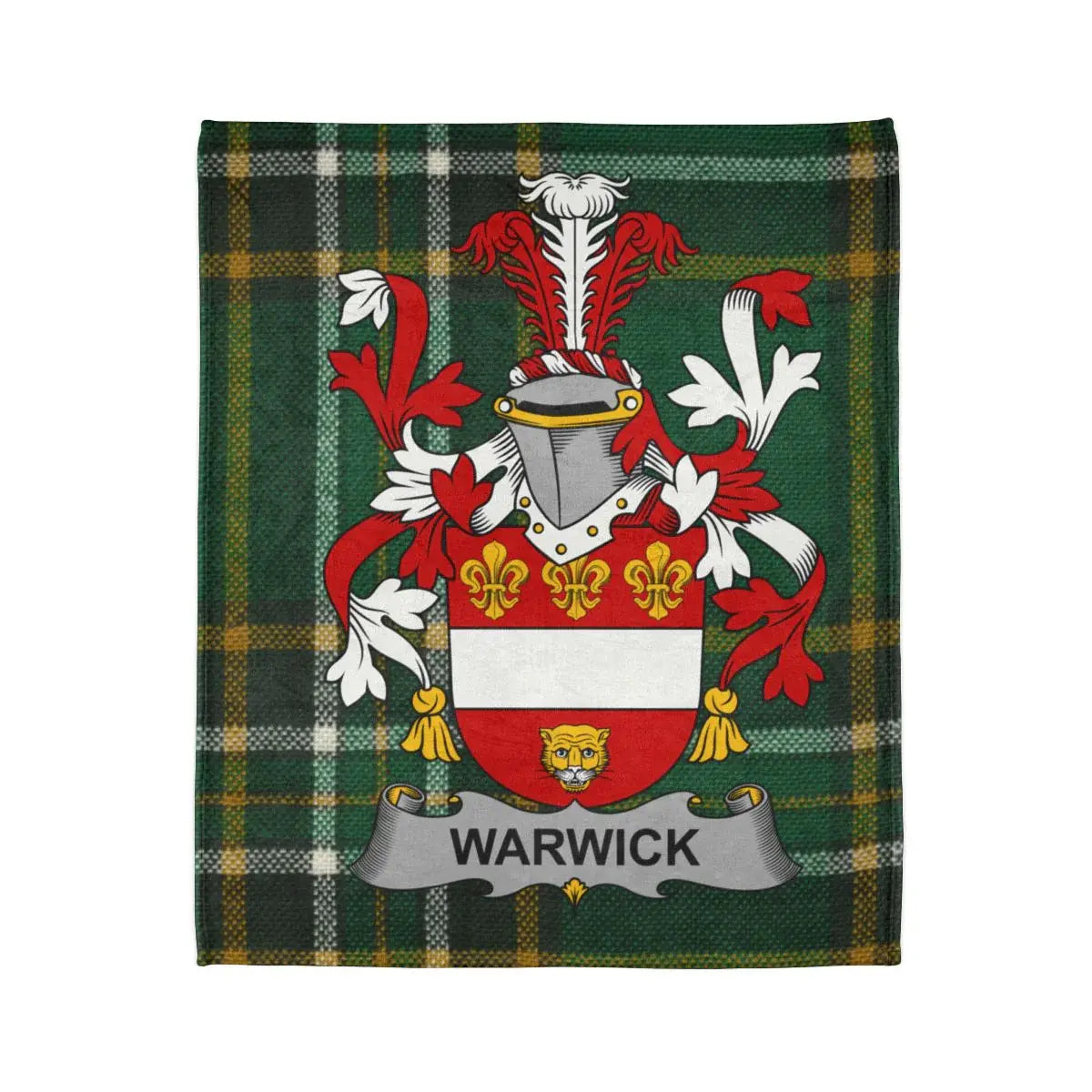 Warwick Family Crest on Plaid Background Blanket product