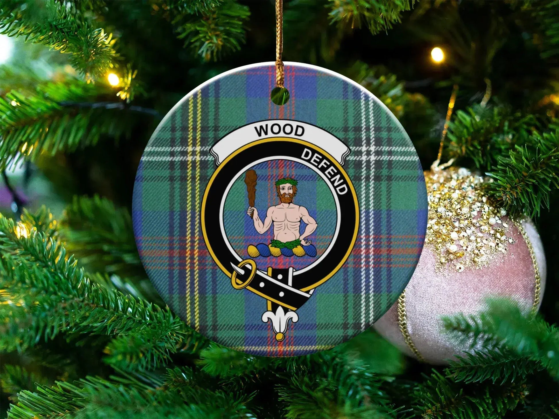 Wood Defend Round Christmas Ornament product