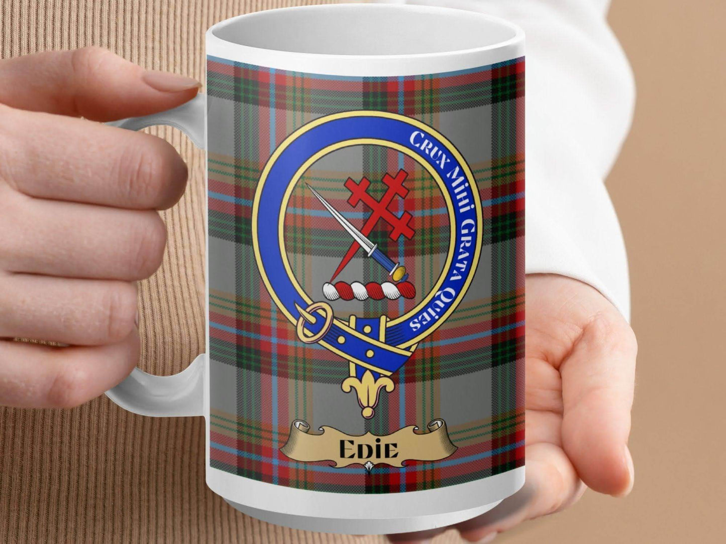 Edie Clan Tartan Mug with Crest Design Product