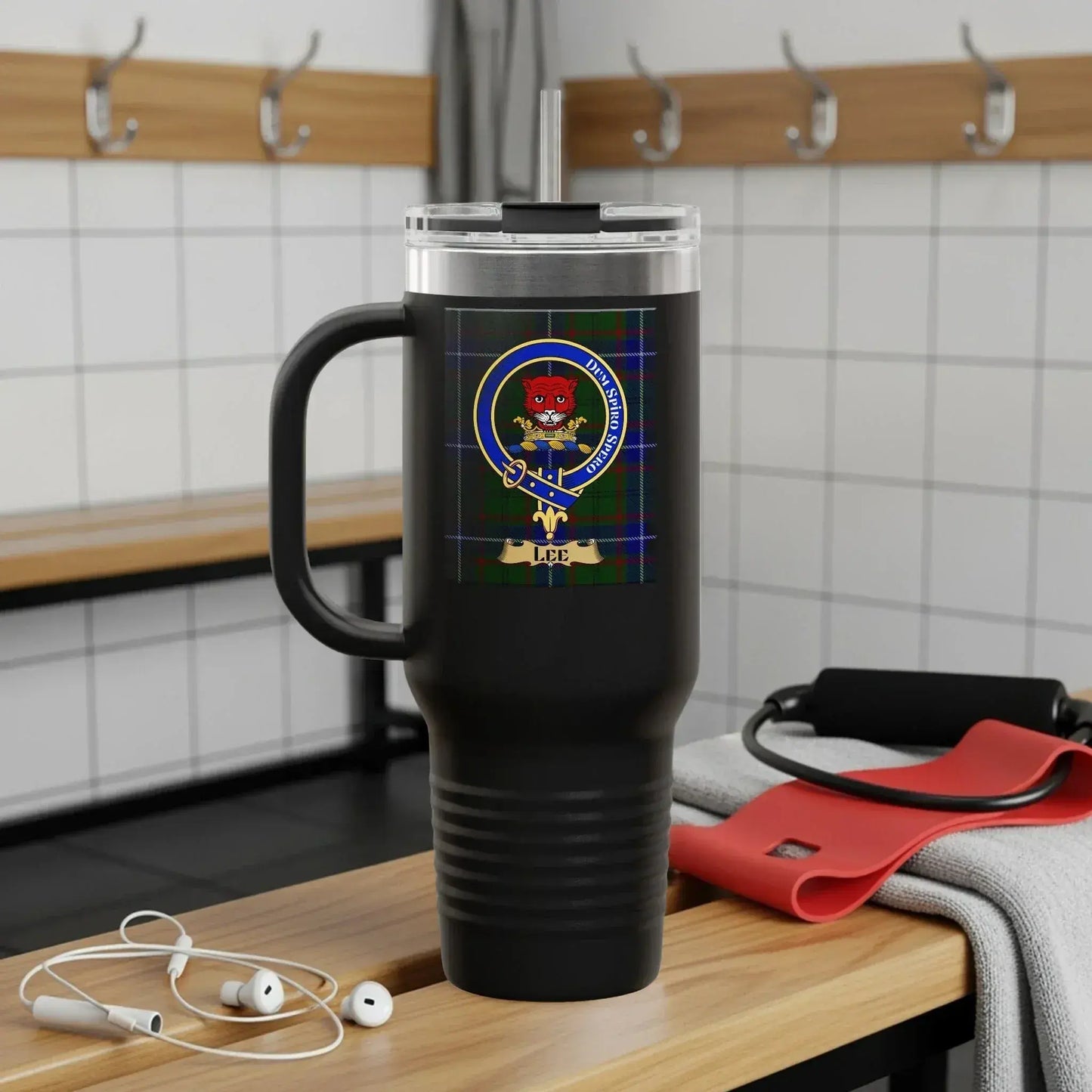 Large Black Travel Mug with Clan Crest Insulated Product