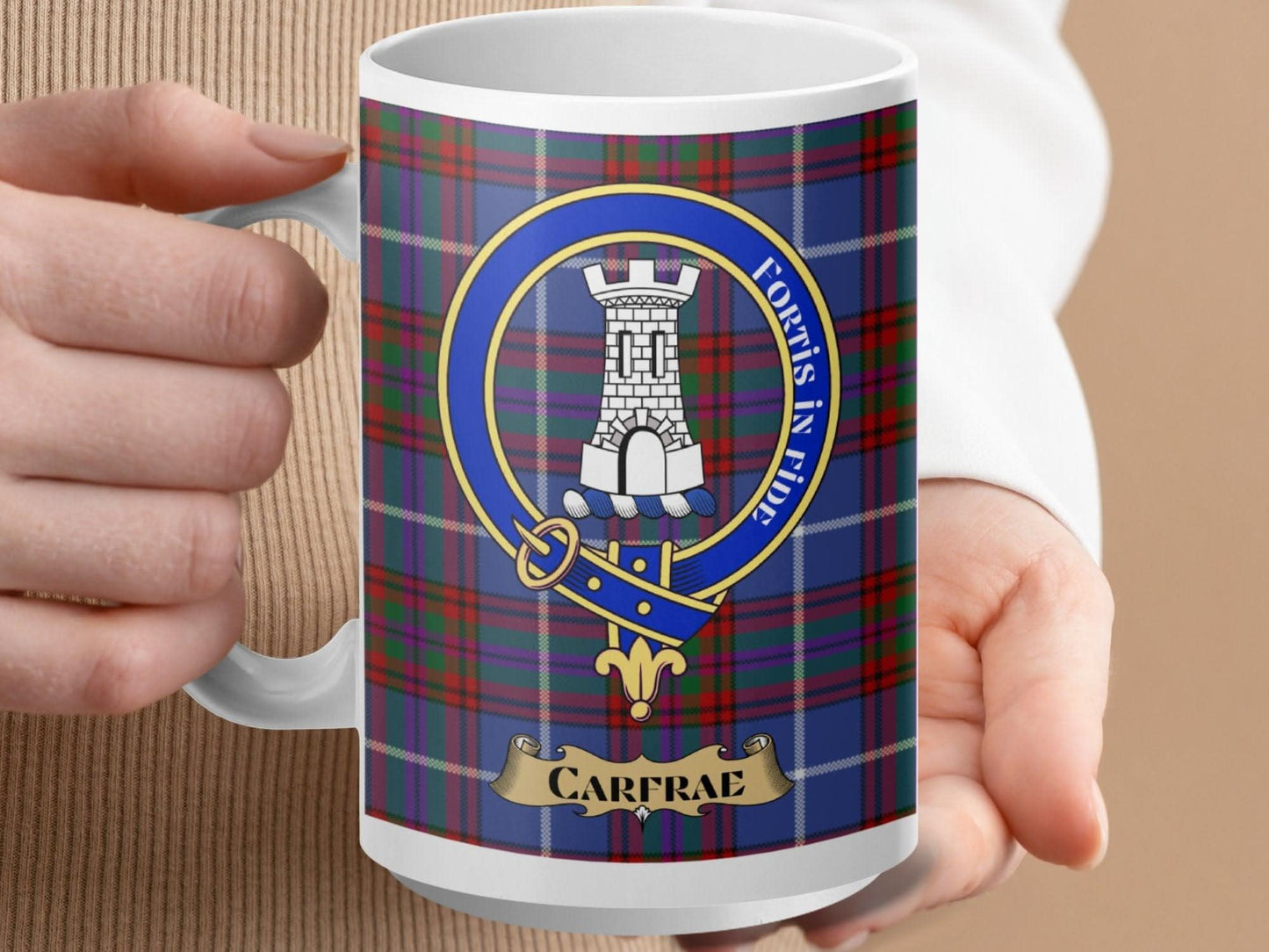 Carfrae Clan Crest Tartan Mug Scottish Heritage product