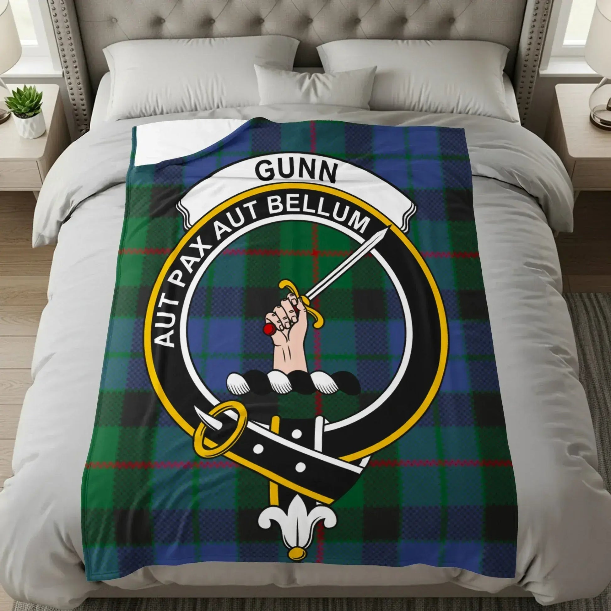 Gunn Clan Crest Tartan Blanket Aut Pax Aut Bellum product