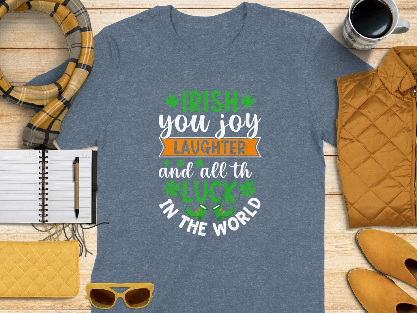 Irish Laughter Luck Shamrock Green Graphic T-shirt - Celtic Ancestry Gifts