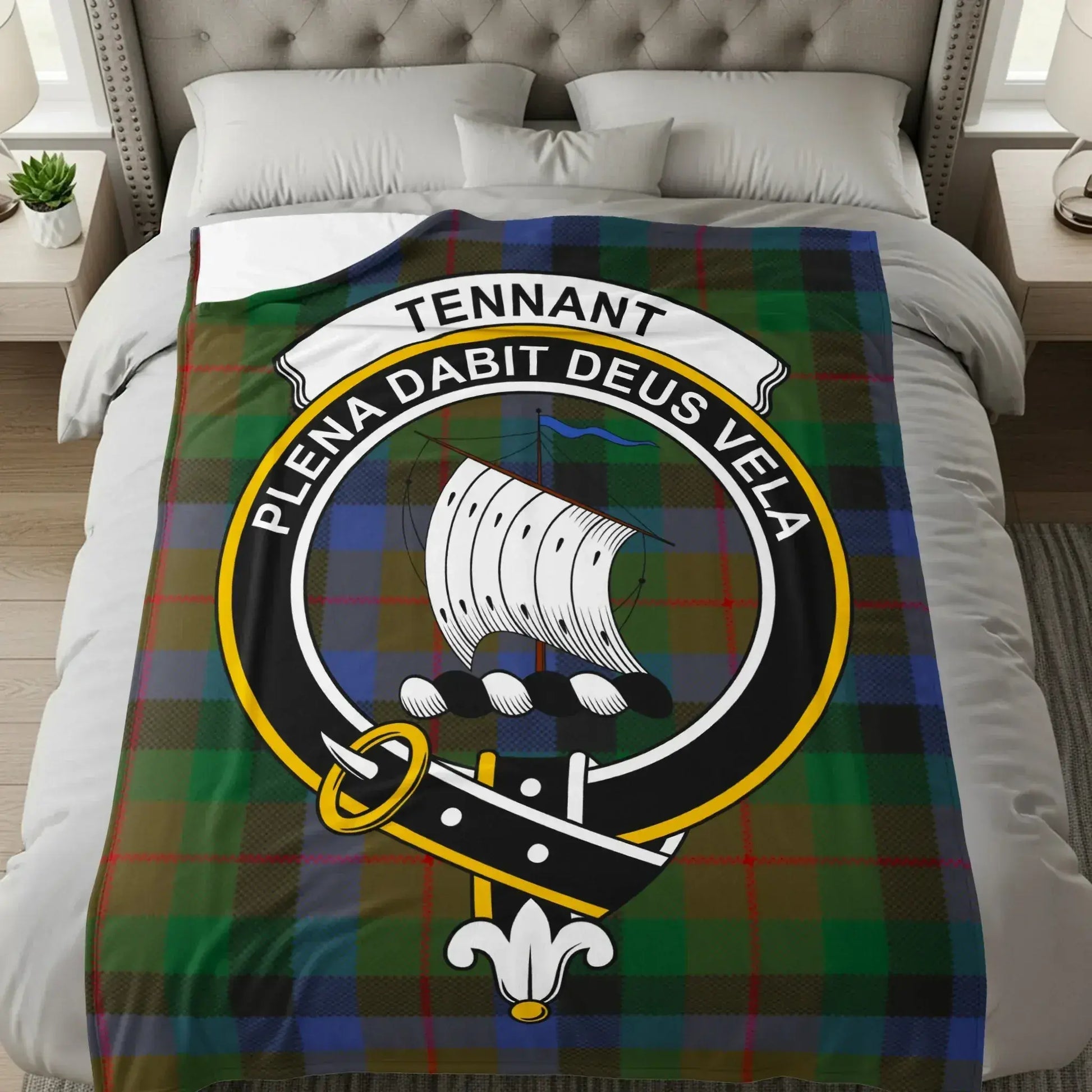 Crest with Sailing Ship Plaid Pattern Blanket product