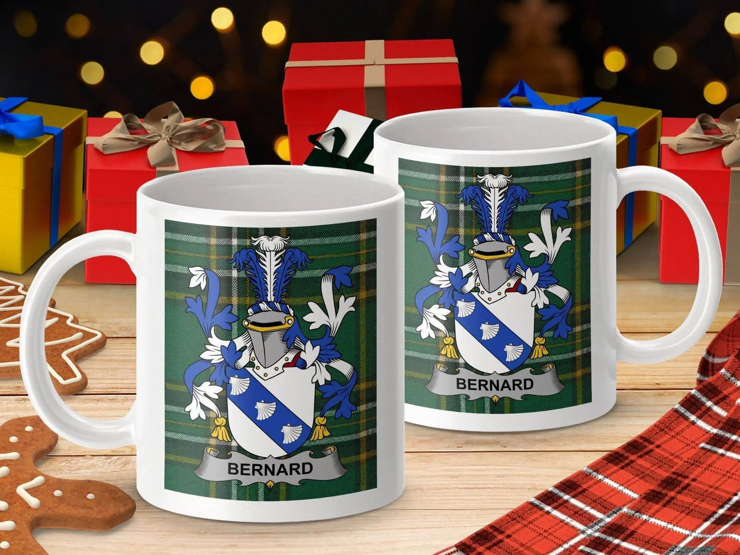 Bernard Surname Family Crest Irish Tartan Mug - Celtic Ancestry Gifts
