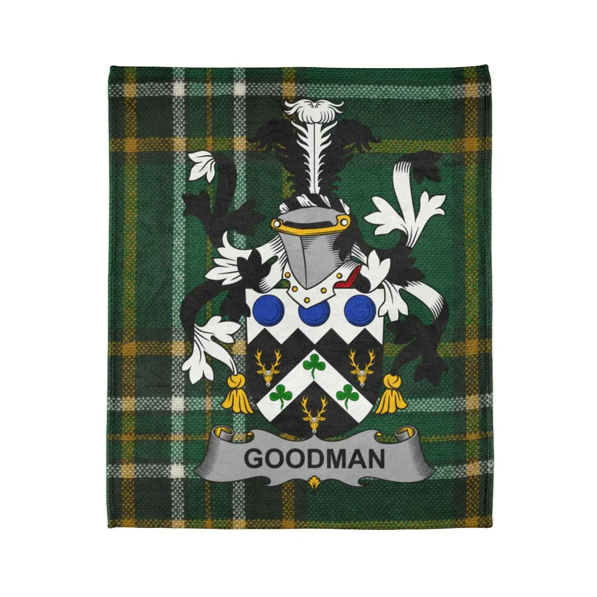 Goodman Family Crest on Green Tartan Blanket product type
