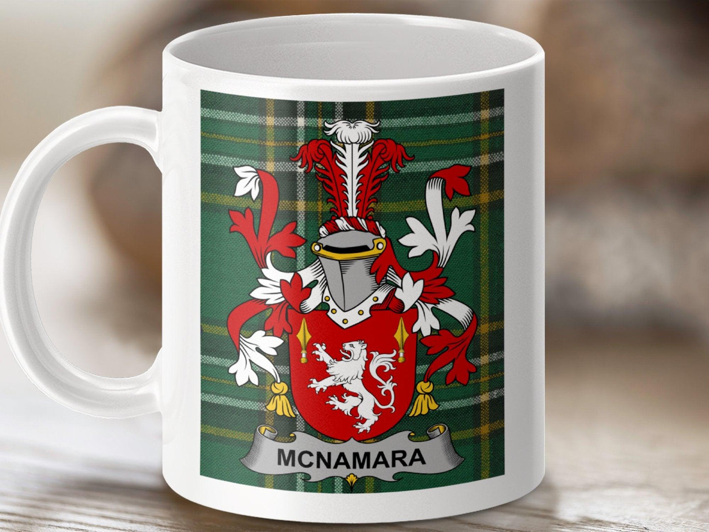 McNamara Family Crest Mug, Custom Scottish Tartan Coffee Cup, Personalized Heraldic Gift, Clan Emblem Drinkware, Unique Surname Present