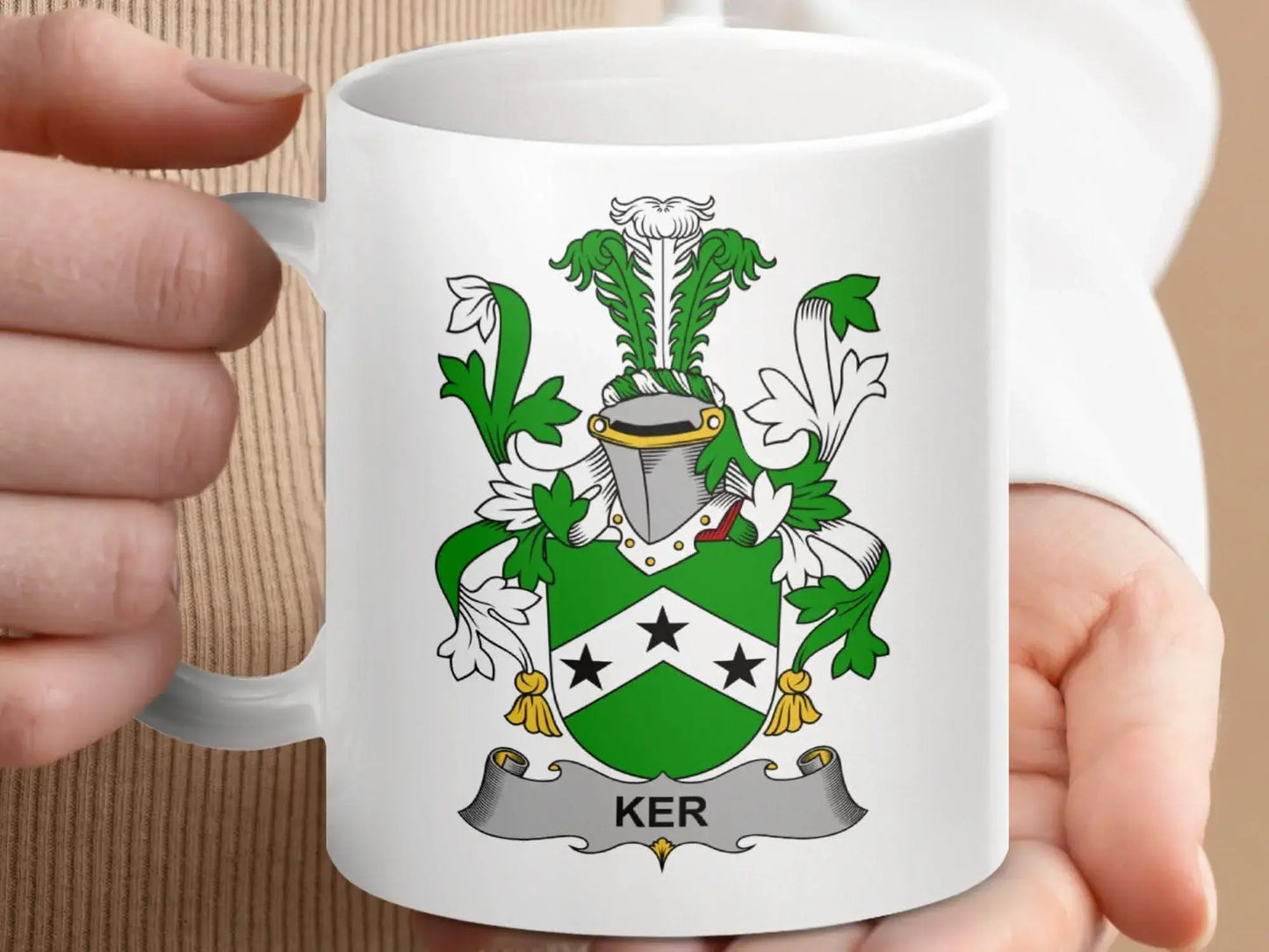 Ker Irish Surname Coat Family Crest Heraldry Heritage Mug - Celtic Ancestry Gifts