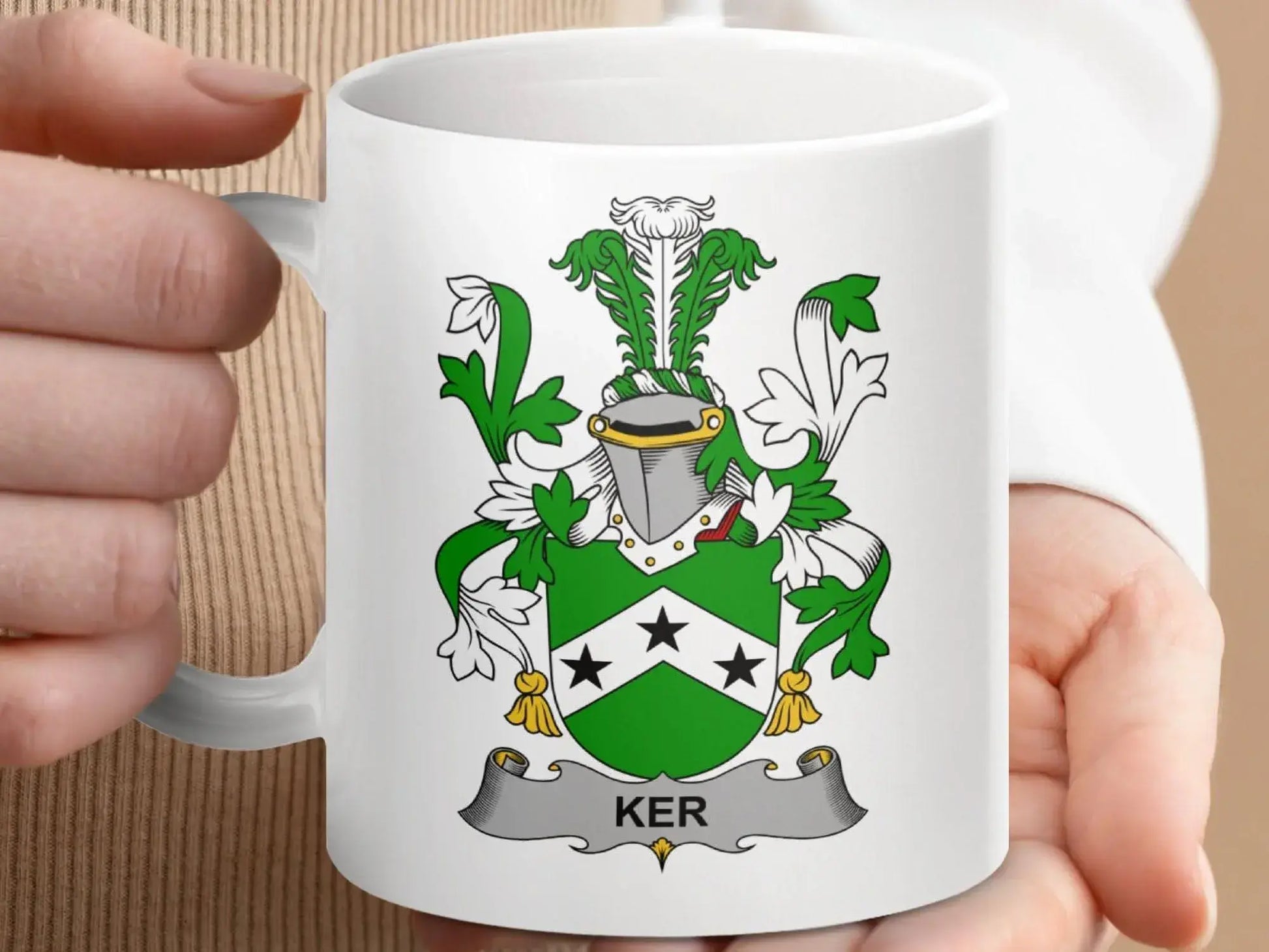 Ker Irish Surname Coat Family Crest Heraldry Heritage Mug - Celtic Ancestry Gifts